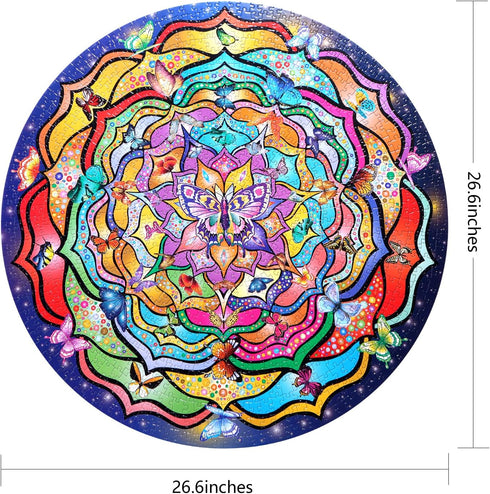 Bgraamiens Puzzle-Butterfly Dream Party-1000 Pieces Creative Round Butterfly Mandala Jigsaw Puzzle Color Challenge Puzzle...