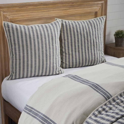 Piper Classics Market Place Blue Ticking Stripe Quilted Euro Sham...