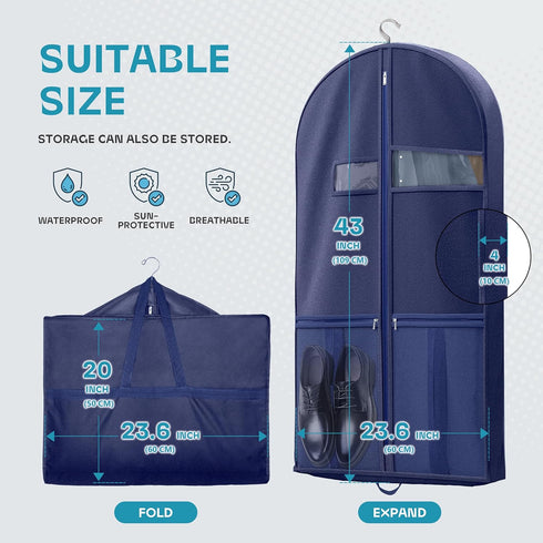 Garment Bags for Travel and Closet Storage with Zipper Pocket, Heavy Duty Waterproof Hanging Suit Bag with Handles for Suits, Coats, Jackets, Shir...