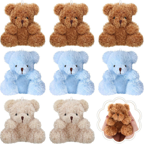 Threan 8 Pcs Mini Plush Bears 4'' Small Bear Bulk Stuffed Animal Toys Tiny Soft Bear Doll Present Stuffers for Keychain Baby Shower Party Favors S...