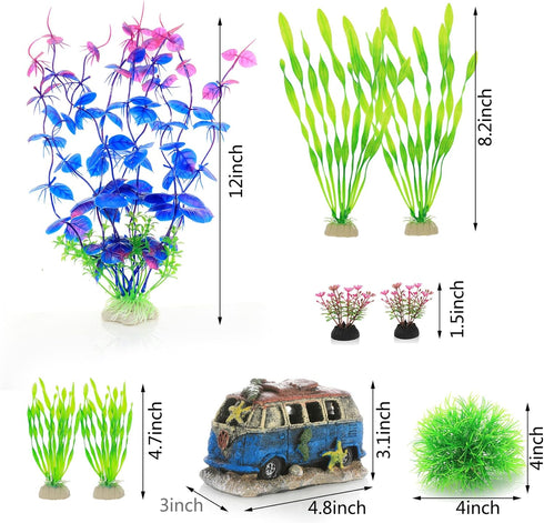 ALEGI Fish Tank Decorations Plants with Resin Cave Rock View, Aquarium Decor Accessories Plastic Plants, Fish Cave and Hideout Ornaments (Purple S...