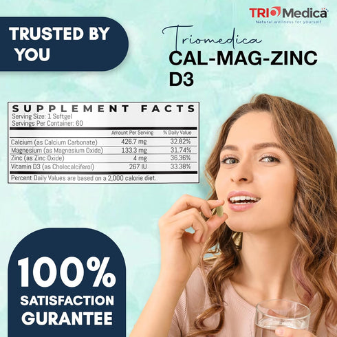 Cal-Mag-Zinc D3 Dietary Supplement (Calcium Magnesium Zinc & Vitamin D3) | Immune, Bones & Teeth Support | Non-GMO | Vegan | Gluten Free | Dairy F...