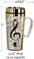 Spoontiques Insulated Travel Mug, 14oz - Double Wall Stainless & Acrylic Drink Cup with Twist Top Lid & Handle - Music...