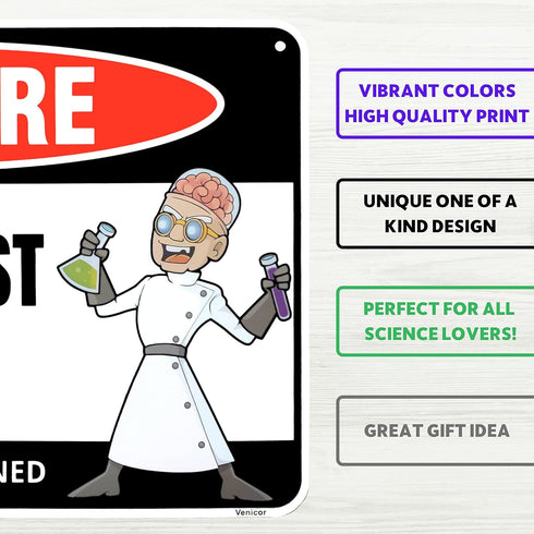 Venicor Mad Scientist Sign Decor - 8 x 12 Inches - Aluminum - Classroom Science Decorations - Cool Chemistry Laboratory Gift Poster Room Wall Art ...