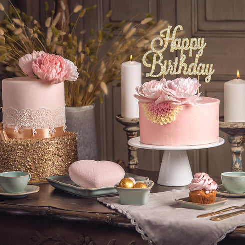 Happy Birthday Cake Topper - Premium Gold Metal - Happy Birthday Party Sparkly Rhinestone Decoration Makes a Great Centerpiece - Now Protected in ...