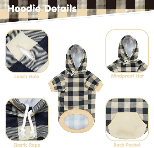 KOOLTAIL Plaid Dog Hoodie Pet Clothes Sweater with Hat and Pocket for Small Medium Large Size Dogs, Soft Winter Warm Dog Cold Weather Coat, Fleece...