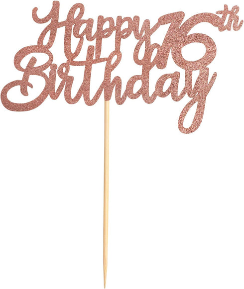 Unimall Rose Gold Glitter 16th Happy Birthday Cake Topper Boys Girls Food Picks for Celebrating Sixteen Years Old Birthday Anniversary Party Decor...