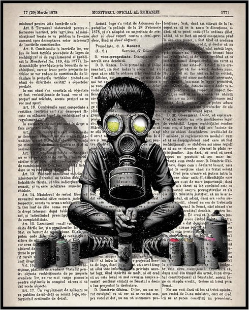 Posterizer 1 pcs-Gas Mask Graffiti Street Contemporary Dictionary Print-Urban Art-Retro Art-Gift for Street Art, Mural Fans-Living Room Bedroom De...