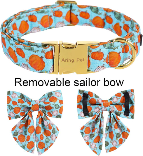 ARING PET Halloween Dog Collar Cotton Cute Pumpkin Dog Collar, Adjustable Blue Pumpkin Pet Collars Boy Puppy Collars with Metal Buckle...