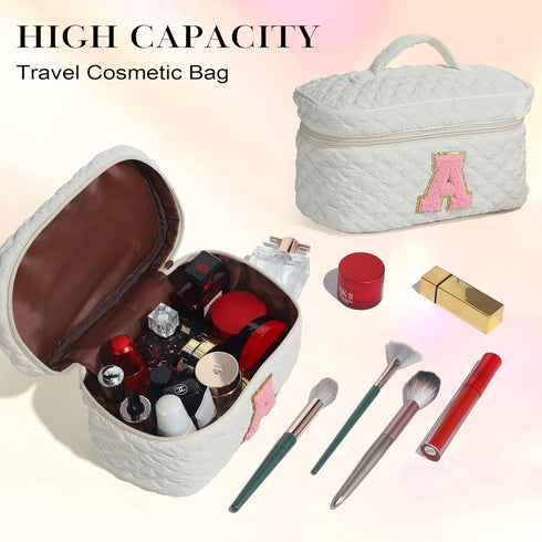 Travel Makeup Bags for Women - Initial White Large Makeup Bag Makeup Pouch Makeup Bag Travel Must Haves Cute Makeup Bag Best Friend Birthday Bride...