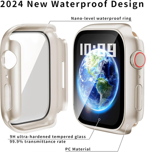 Compatible with Apple Watch Waterproof Case 45mm Series 9/8/7 with Tempered Glass Screen Protector, Full Coverage Bumper Cover for iWatch Case 45m...