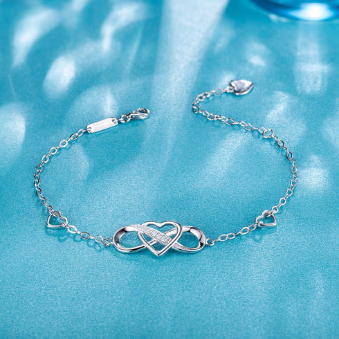 Billie Bijoux Women Bracelets 925 Sterling Silver Infinity Heart White Gold Plated Cubic Zirconia Adjustable Bracelet Best Gifts for Women...