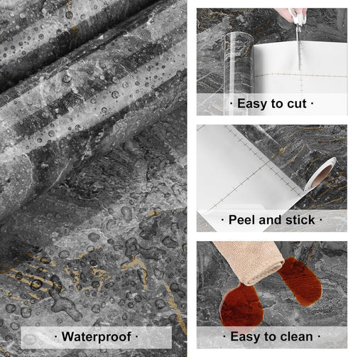 Black/Gold Marble Contact Paper for Countertops Slate Gold Marble Wallpaper Peel and Stick Glossy Waterproof Marble Wall Paper for Cabinets Shelf ...