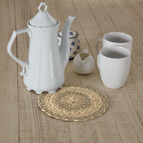 VHC Brands Cobblestone Trivet Hot Pad for Pots Pans, Tan Grey White, Jute Blend, Round Circle, 8 Inches...