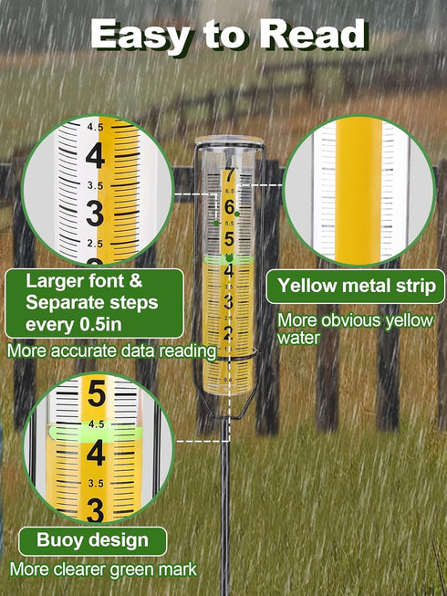 MADHOLLY Rain Gauge Outdoor - 7" Freeze-Proof Rain Gauges for Yard, Large Numbers, Easy to Read- Decorative Rain Measure Gauge with Metal Stake fo...