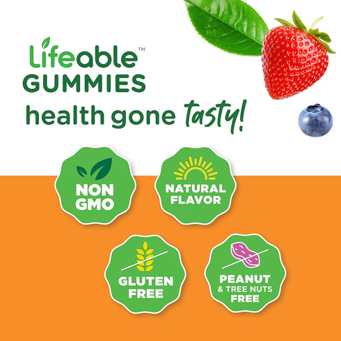 Lifeable Calcium 500 mg with Vitamin D3 1000 IU Gummies for Kids - Natural Flavor Vitamin Supplements - Gluten Free GMO-Free Chewable - for Bone, ...