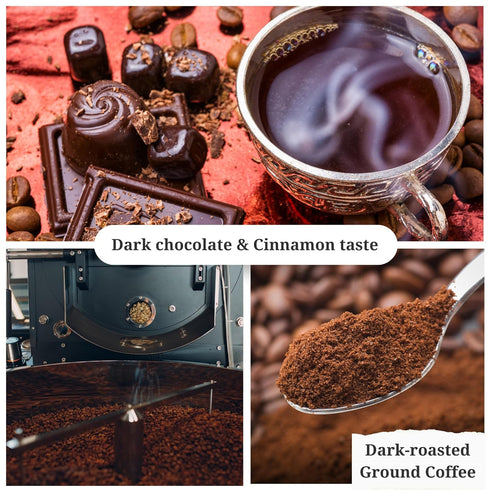 Black Pot Ground Coffee Dark Roast with Cinnamon and Dark Chocolate Taste Notes, Dark Roast Ground Coffee for Espresso (8oz Pack)...