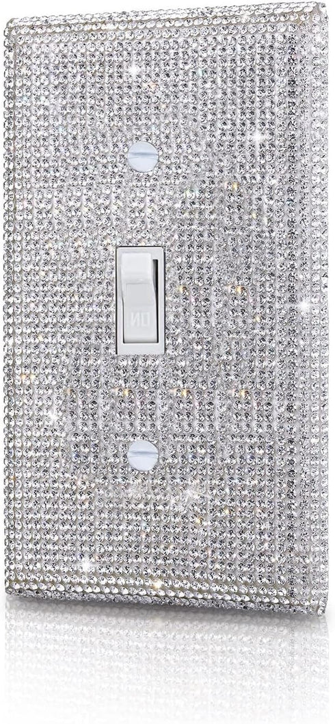 Silver Bling Rhinestones Single Toggle Switch Light Switch Cover Plates Decor Cute Sparkling Wall Plates For Home Bedroom Kitchen Outlet Covers De...