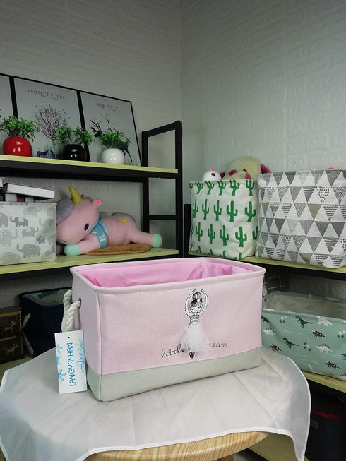 LANGYASHAN Rectangular Storage Bin Collapse Canvas Fabric Cartoon Storage Basket with Handles for Organizing Home Kitchen Boys and Girls Toys Offi...