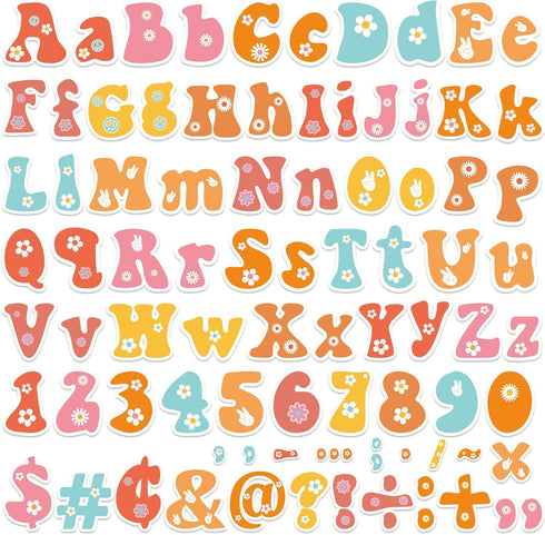 260pcs Groovy Bulletin Board Letters for Classroom 4” Letters Combo Pack Set Retro Hippie Classroom Decorations Boho Daisy Alphabet Numbers Symbol...
