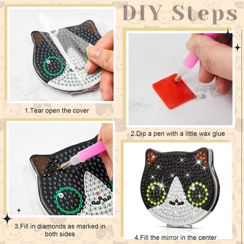 Marsui 4 Pcs Diamond Painting Compact Mirror DIY Pocket Mirror with Diamond Art Cover Portable Magnifying Folding Purse Mirror Diamond Art Kits fo...