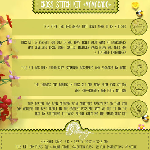 Povitrulya Counted Cross Stitch Kit 'Mamacado' - Embroidery Set with Pre-Sorted Cotton Floss, 14 Count Aida Fabric, Paper Pattern, DIY Gift, Baby ...