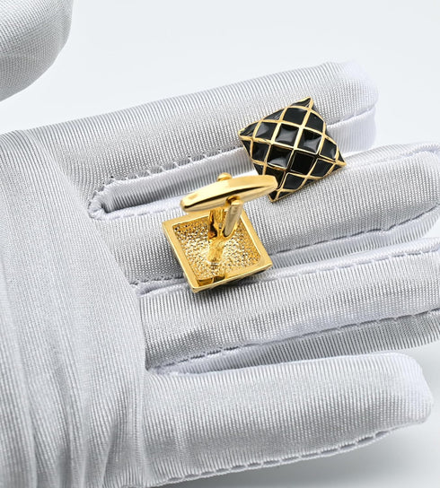 Check Pattern Square Cufflinks for Men Dress In Gift Case Golden Tone Classic Men's Cufflinks Set for Wedding Party Birthday Anniversary Dress...