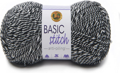 Lion Brand Yarn Basic Stitch Anti-Pilling Yarn for Crocheting, Knitting, and Crafts, Black/White, 1 Pack...