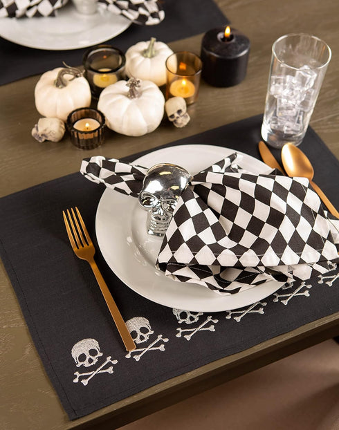 DII Halloween Tabletop, Harlequin Collection, Napkin Set, Black and Cream 6 Piece...