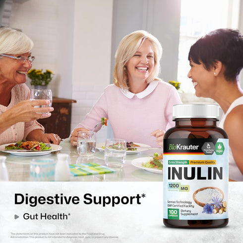 BIO KRAUTER Inulin Powder Capsules - Inulin Prebiotic Fiber 1200 mg Strength - 100 Count - Pure Soluble Fiber Supplements - Chicory Root Fiber Cap...