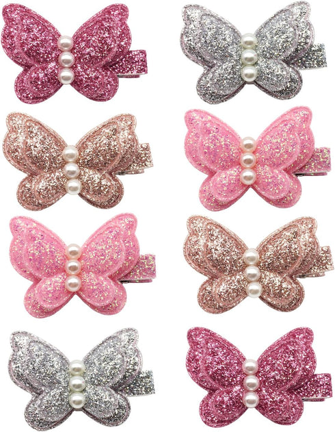8pcs Baby Girl Hair Clips Toddlers Infants Kids Hair Butterfly Snap Clips Barrettes (8pc- Sequins Pearl Butterfly)...