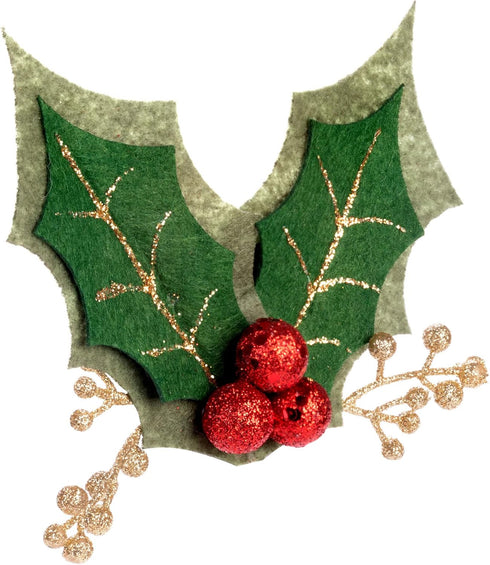 DEMDACO Holly Berry Red, Green, and Gold Tone Glittered 5 Inch Polyester Christmas Lapel Pin...