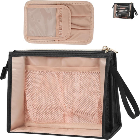 MONSTINA Makeup Bag-with Makeup Brush Plate,Clear Cosmetic Bag Large Capacity,Portable Travel Makeup Case Organizer,TSA Approved Toiletry Bag for ...