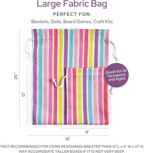 Gather & Knot Drawstring Gift Bags | 20" Large 12" Small | Premium Canvas | Reusable Fabric Wrap for Girls Birthdays, Baby Shower | Rainbow Stripe...