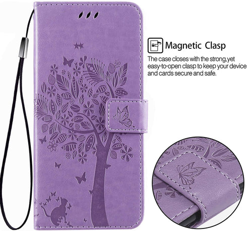 for Samsung Galaxy A10e Wallet Case Screen Protector,Galaxy A10e PU Leather Protective Case Emboss Love Tree Cat Folio Magnetic Card Holder Kickst...