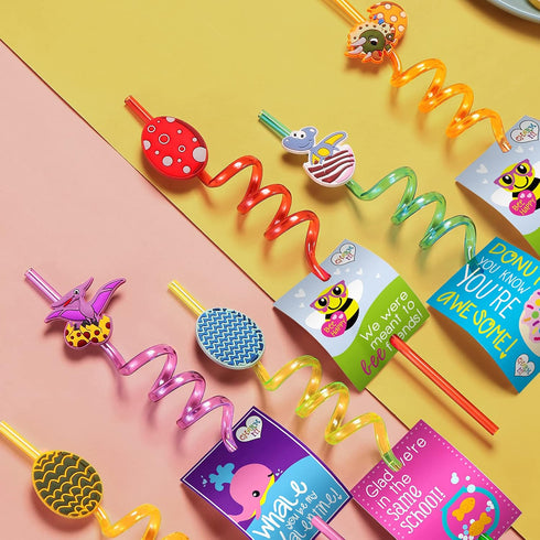 24 Easter Eggs Party Favors Plastic Straws for Kids Easter Party Supplies Decorations with 2 Cleaning Brushes...