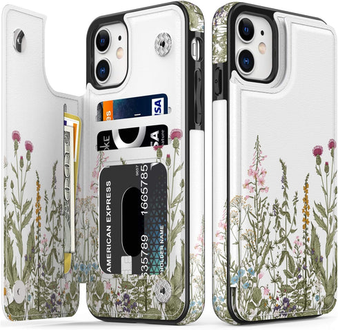 LETO for iPhone 11 Case,Luxury Flip Folio Leather Wallet Case Cover with Fashion Floral Designs for Women,Built-in Card Slots Kickstand,Protective...