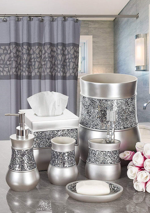 Crackled Glass Silver Hand Soap Dispenser for Bathroom, Decorative Countertop Lotion Dispenser, Elegant Liquid Soap Dispenser with Sturdy Pump for...
