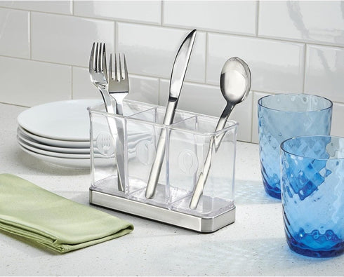 iDesign Forma Utensil, Spatula, Silverware Holder for Kitchen Countertop Storage, Organize Forks, Knives, Spoons, 3 Compartments, Sink Stopper...