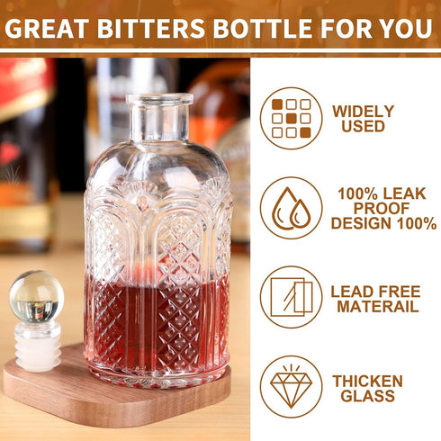 SuproBarware Bitters Bottle - Donatello Bitter Bottle for Cocktail, 8oz / 240ml, Glass Dashes Bottle with Stainless Steel Dasher Top...