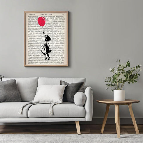 Posterizer 1 pcs-Dictionary Graffiti Art Print, Girl With Balloon-Fantasy & Fiction Art-Abstract & Modern Art- Gift for Men Women Teens-Dining Ro...