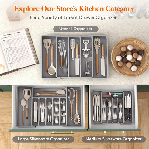 Lifewit Silverware Drawer Organizer, Expandable BPA Free Utensil Tray for Kitchen, Adjustable Flatware and Cutlery Holder for Spoons Forks Knives,...