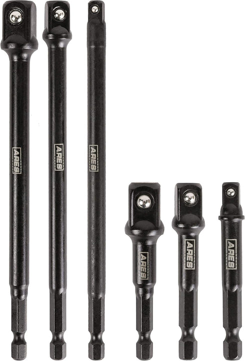 ARES 70382-6-Piece 3-Inch and 6-Inch Impact Grade Socket Adapter Set - Turns Impact Drill Driver into High Speed Socket Driver - 1/4-Inch, 3/8-Inc...