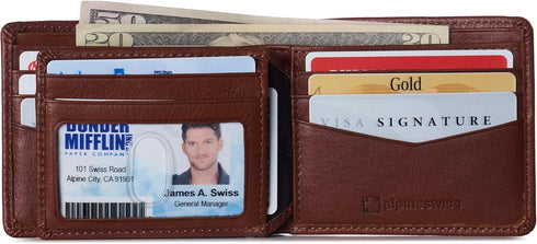 Alpine Swiss Mens Nolan Bifold Commuter Wallet Cowhide Leather RFID Safe Comes in a Gift Box Tan...