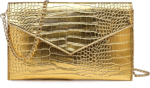 Women Envelope Clutch Purse Handbag, Metallic Leather Crossbody Shoulder Foldover Evening Bag Formal Wedding Party...