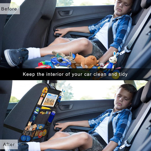 Ecurfu Backseat Car Organizer with 10 Compartments, 10 Inch Tablet Holder, Waterproof Storage Bag for Kids Cars - 600D Oxford Fabric, Black (1PC)...