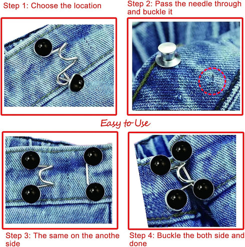 4 Set Pant Waist Tightener, Adjustable Waist Buckle Set, Extra Button for Jeans to Make Tighter, Button Adjuster for Pants, Jeans, Skirts, Sleeves...