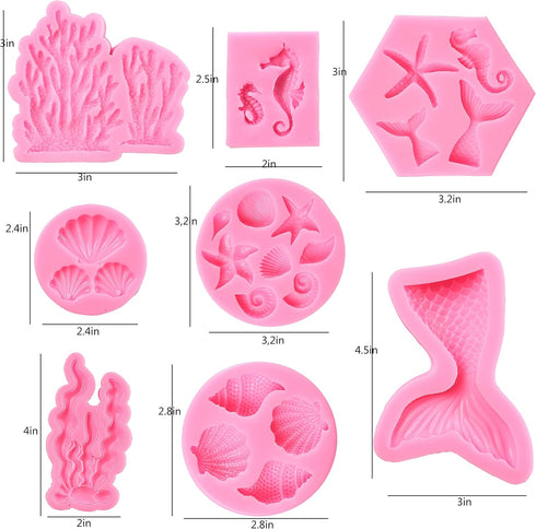 Mermaid Theme Cake Mold, Mermaid, Shell, Seaweed, Coral Silicone Mold Cupcake Toppers Mold for Candy,Chocolate,Fondant,Polymer Clay,Crafting Proje...