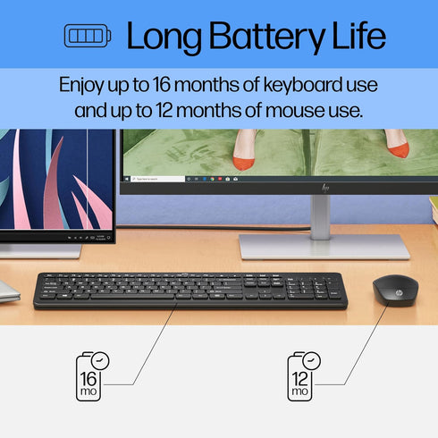 HP 230 Wireless Mouse and Keyboard Combo - 2.4GHz Wireless Connection - Long Battery Life - Durable & Low-Noise Design - Windows & Mac OS - Adjust...