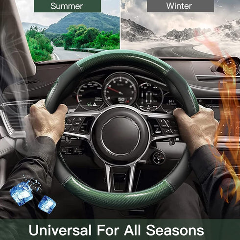 XCBYT Car Steering Wheel Cover Green - Universal Fit 14.5-15 Inch Carbon Fiber Steering Wheel Cover Sport Style with Anti-Slip Microfiber Leather ...